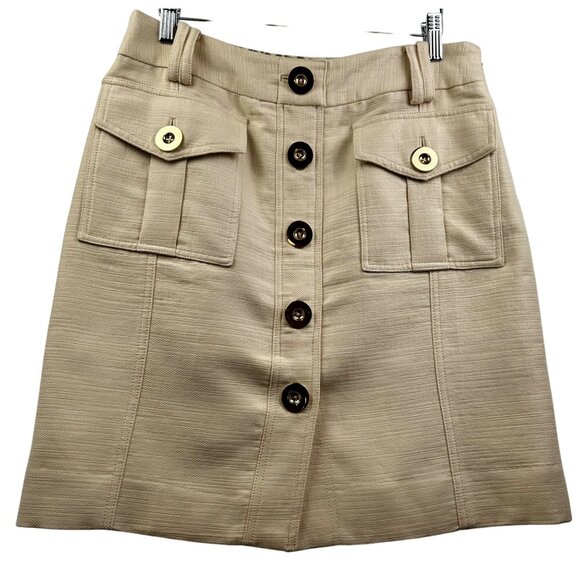 ETCETERA Beige Textured Modern Safari Utility Mini Skirt Cotton Linen Blend Sz 8 - Picture 2 of 11